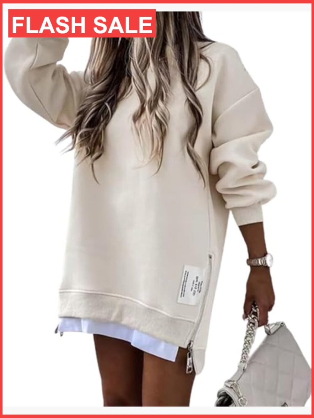 Oversized Long Sleeve Zipper Slit Sweatshirt Pullover Casual Hoodie